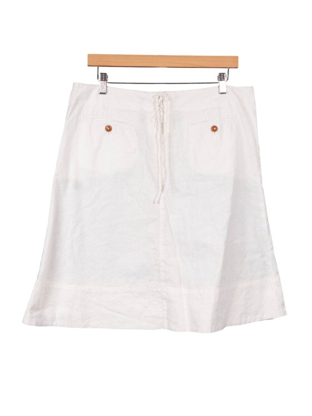 Classic VTG White Linen Skirt 14 Womens Boho Hippie Retro Lace Up ALine Button - Picture 2 of 7